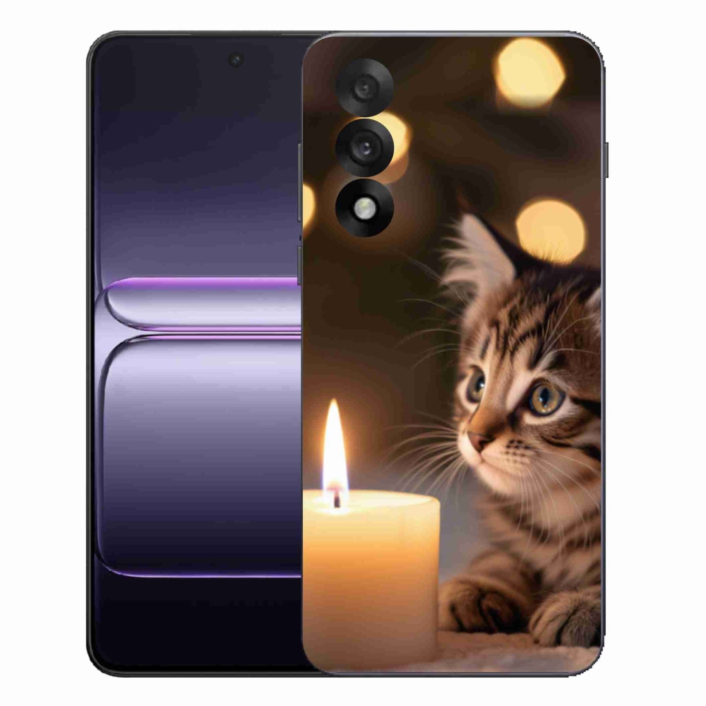 Zselés borítás mmCase a One Plus Nord 5 készülékhez - cica és gyertya