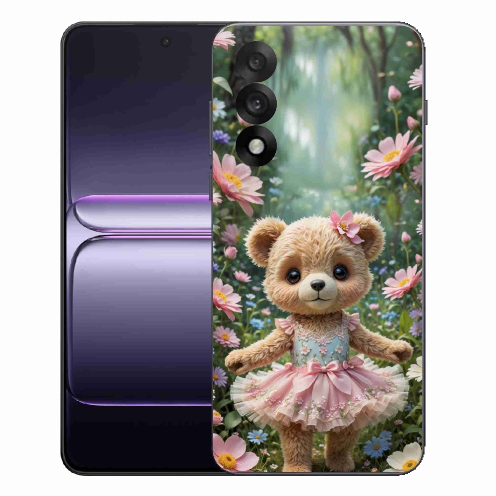 Zselés borítás mmCase a One Plus Nord 5 készülékhez - aranyos mackó virágokban