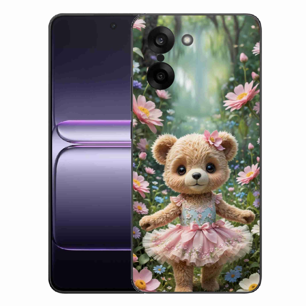 Zselés borítás mmCase One Plus Nord CE5 készülékhez - aranyos mackó virágokkal