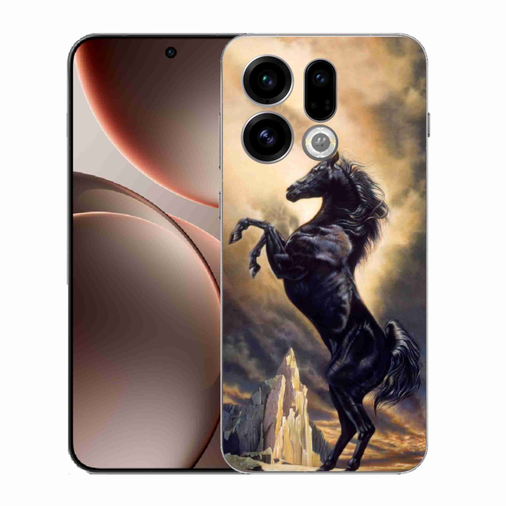 Gél borítás mmCase Oppo Find X9 - fekete rajzfilm lóhoz
