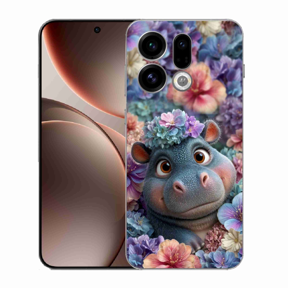 Gél borító mmCase az Oppo Find X9-hez - víziló virágokban