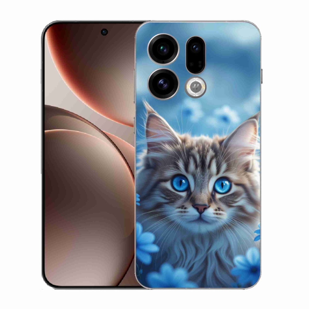 Gél borító mmCase az Oppo Find X9-hez - cica kék virágokkal