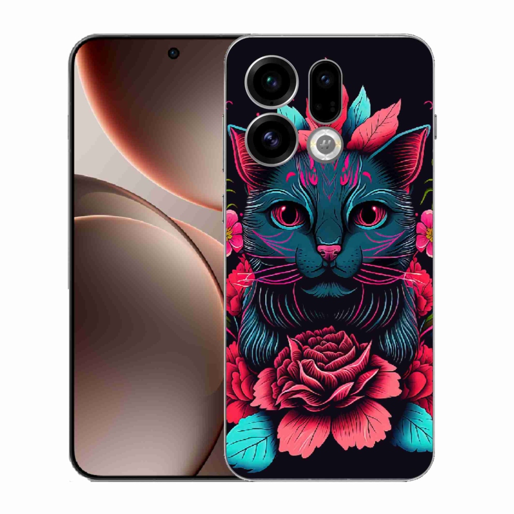Gél borító mmCase az Oppo Find X9-hez - virágok és macska