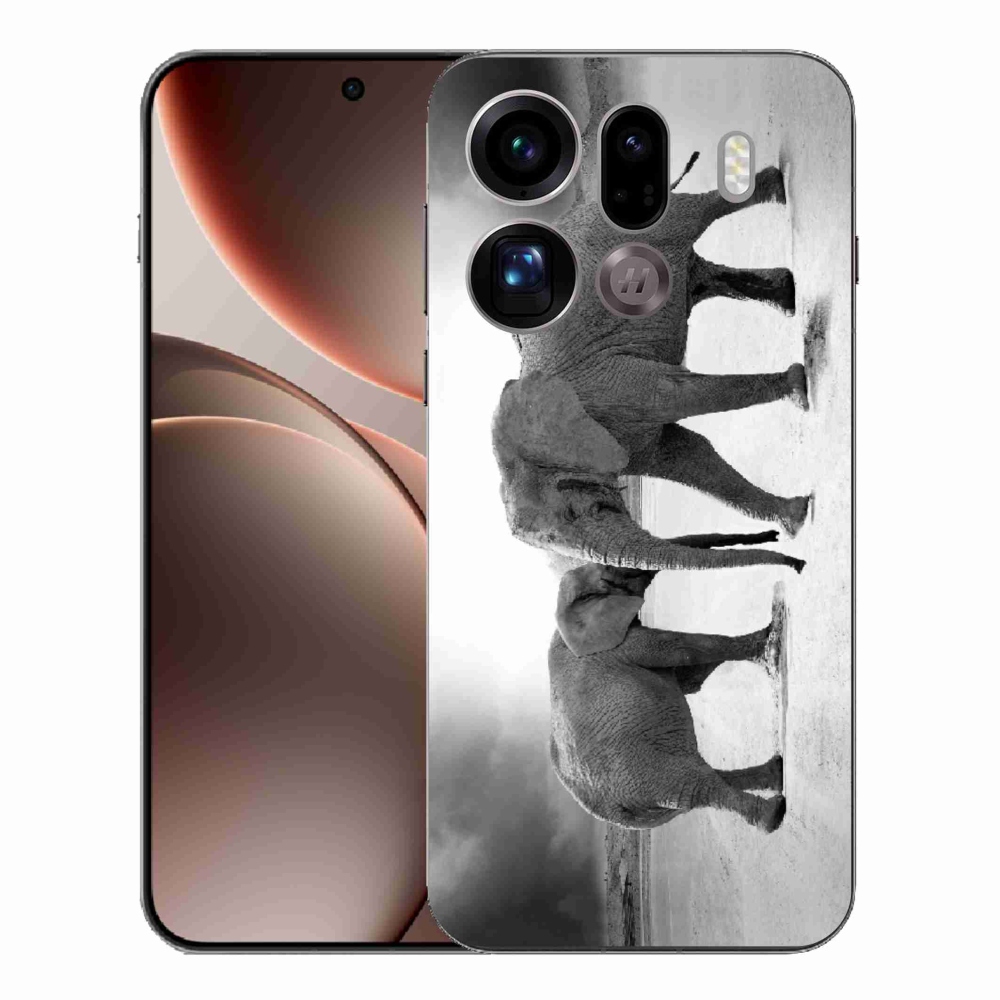 Gél borítás mmCase az Oppo Find X9 Pro számára - fekete és fehér elefántok