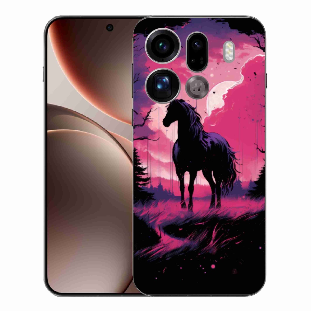 Zselés borítás mmCase Oppo Find X9 Pro - fekete rajzfilm ló 1