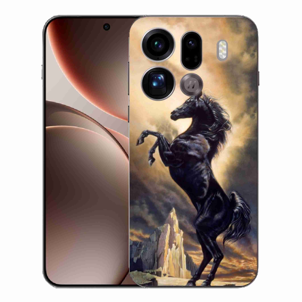 Gél borítás mmCase az Oppo Find X9 Pro számára - fekete rajzfilm ló