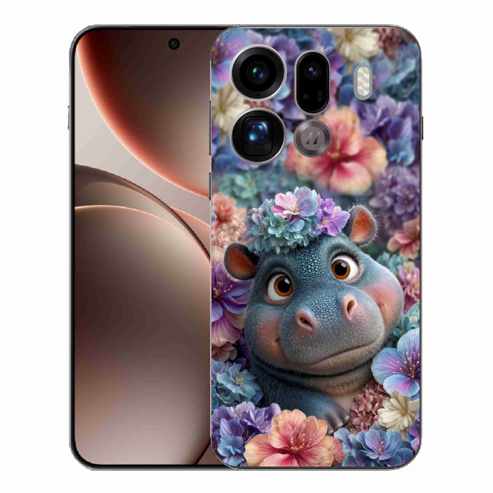 Gél borítás mmCase az Oppo Find X9 Pro számára - víziló virágokban