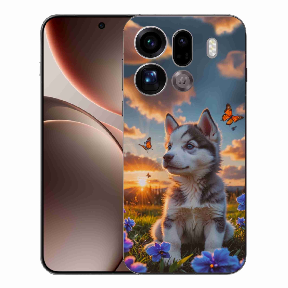 Gél borítás mmCase az Oppo Find X9 Pro számára - husky a naplementében
