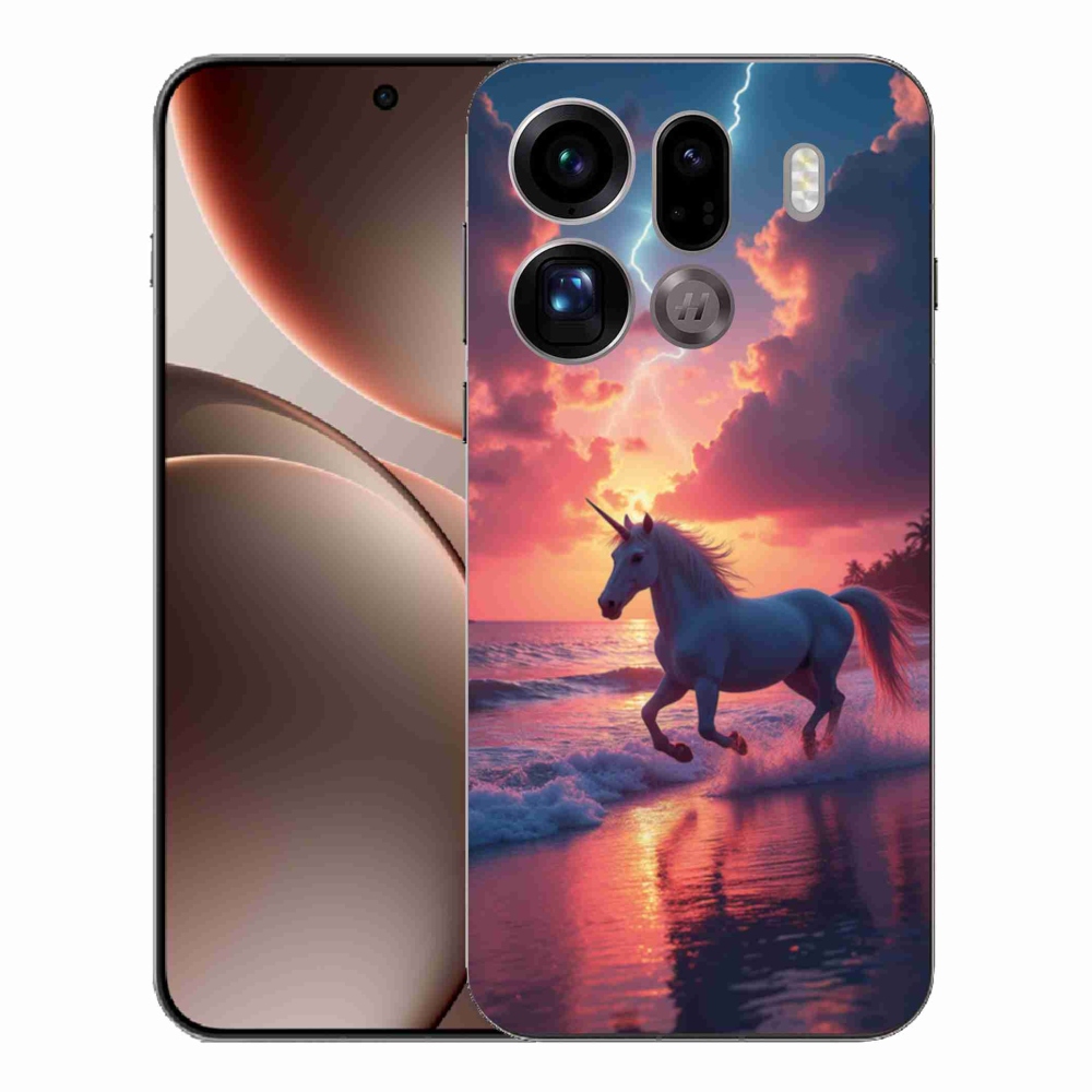 Gél borítás mmCase az Oppo Find X9 Pro számára - egyszarvú a tengerparton