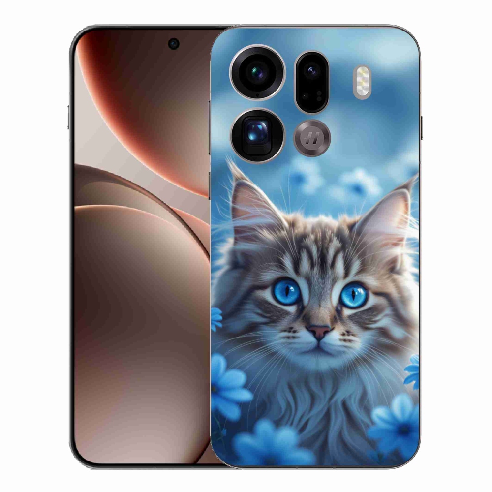 Gél borítás mmCase az Oppo Find X9 Pro számára - cica kék virágokkal