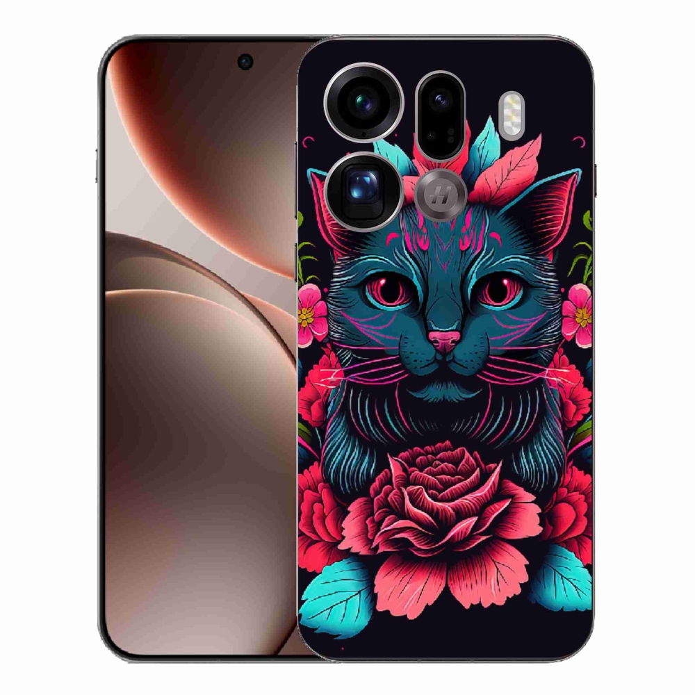 Gél borító mmCase az Oppo Find X9 Pro számára - virágok és macska