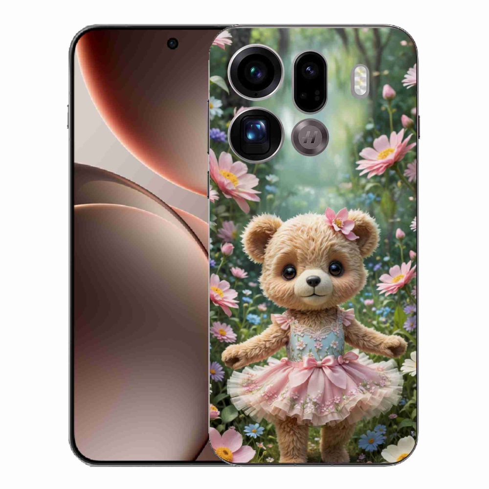 Gél borítás mmCase az Oppo Find X9 Pro készülékhez - aranyos mackó virágokban