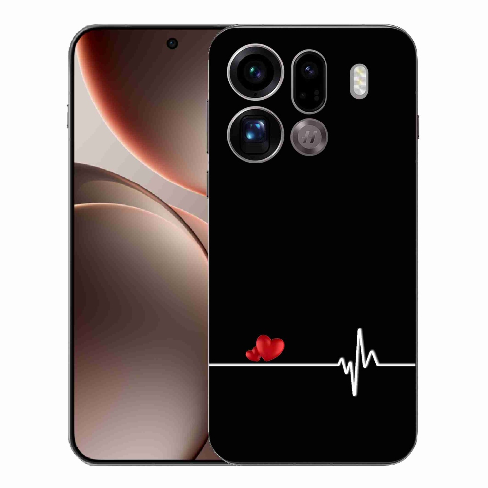 Gél borítás mmCase az Oppo Find X9 Pro készülékre - szív és szívverés fekete háttérrel