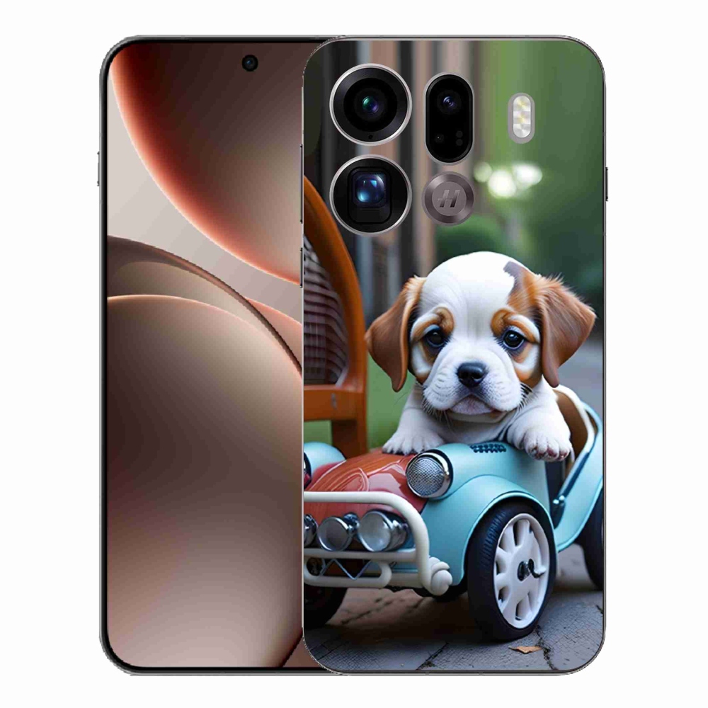 Gél borítás mmCase az Oppo Find X9 Pro számára - kiskutya retro autóban