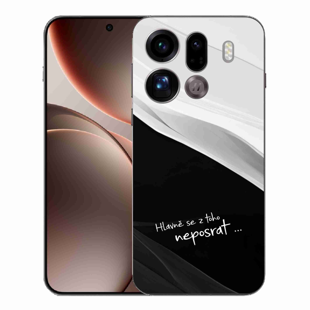 Gél borító mmCase az Oppo Find X9 Pro készülékhez - vicces szöveg 13 fekete és fehér háttérrel
