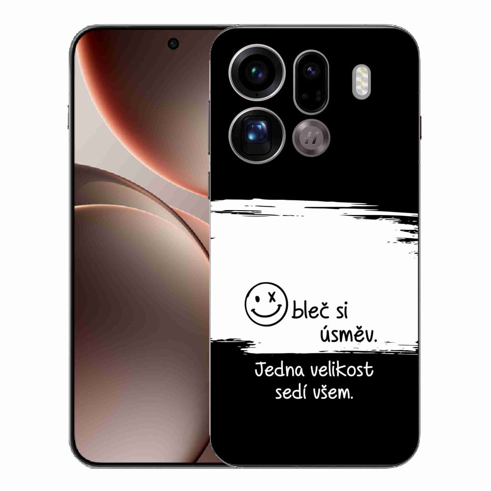 Gél borító mmCase az Oppo Find X9 Pro készülékhez - vicces szöveg 8 fekete-fehér háttérrel