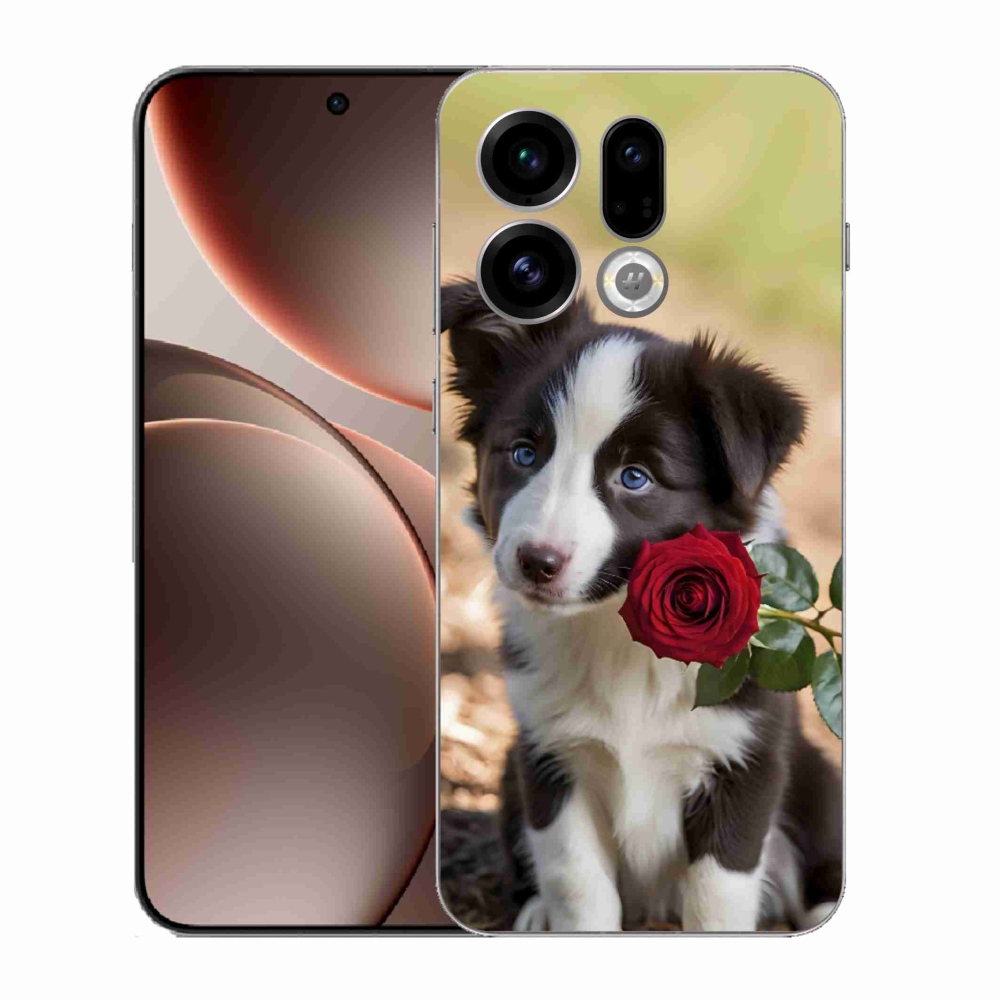 Gél borító mmCase az Oppo Find X9-hez - aranyos border collie rózsával