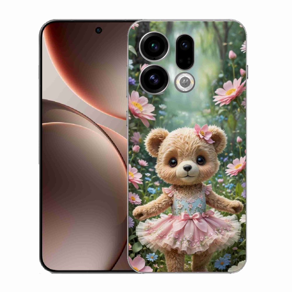 Gél borítás mmCase az Oppo Find X9-hez - aranyos mackó virágokkal