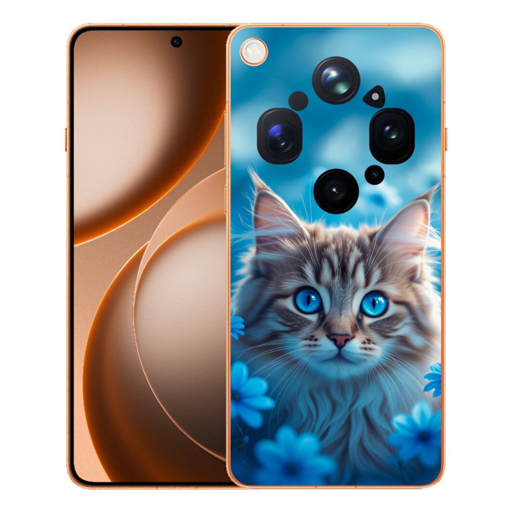 mmCase gél tok az Oppo Find X9 Ultra-hoz – kiscica kék virágokkal