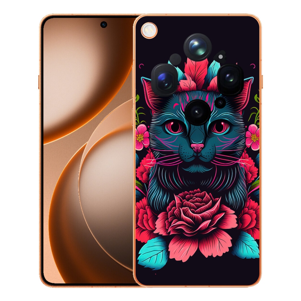 mmCase gél tok az Oppo Find X9 Ultra-hoz – virágok és macska