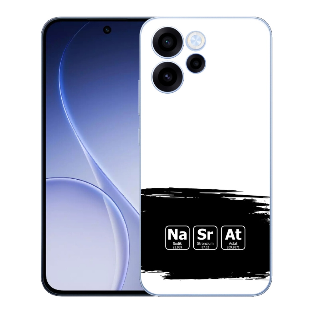mmCase géltok az Oppo Reno 15 FS 5G-hez – kémiai elemek fekete-fehér háttérrel