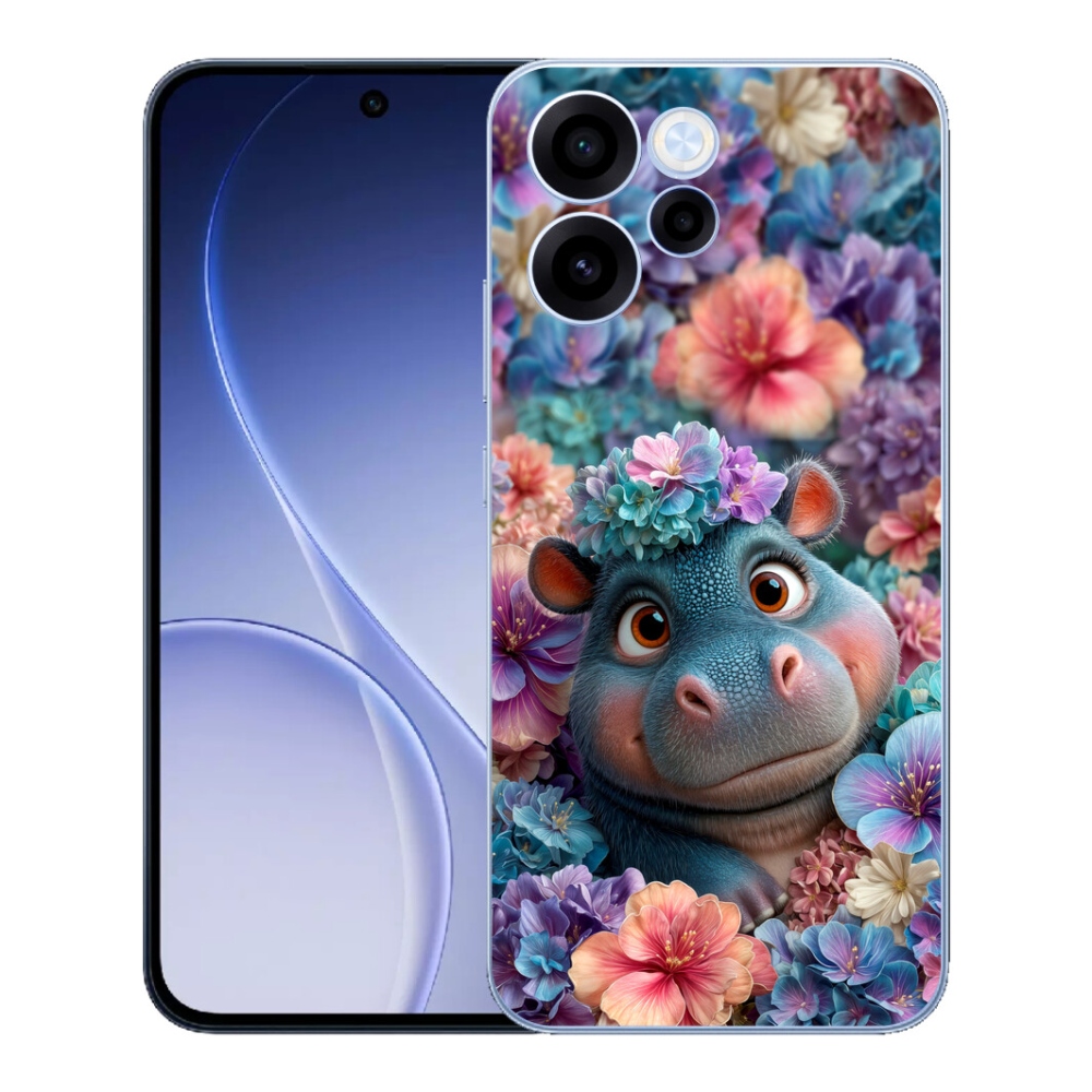 mmCase géltok az Oppo Reno 15 FS 5G-hez – virágokkal díszített kis víziló
