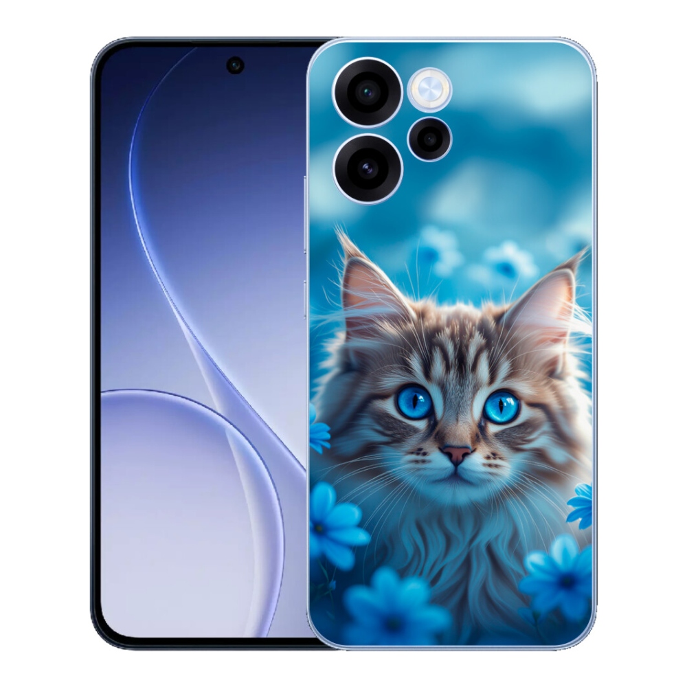 mmCase gél tok az Oppo Reno 15 FS 5G-hez – kiscica kék virágok között