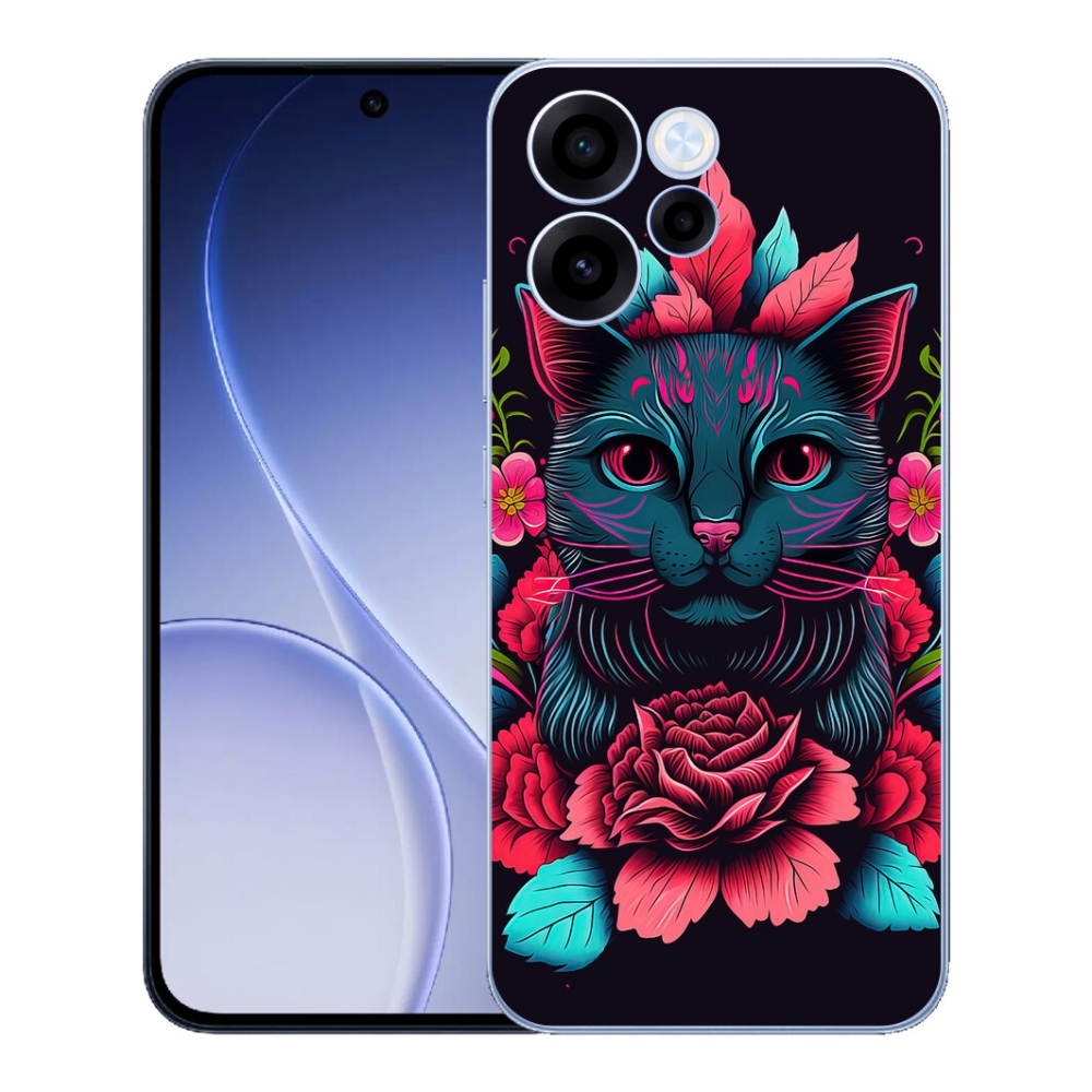 mmCase gél tok az Oppo Reno 15 FS 5G-hez – virágok és macska