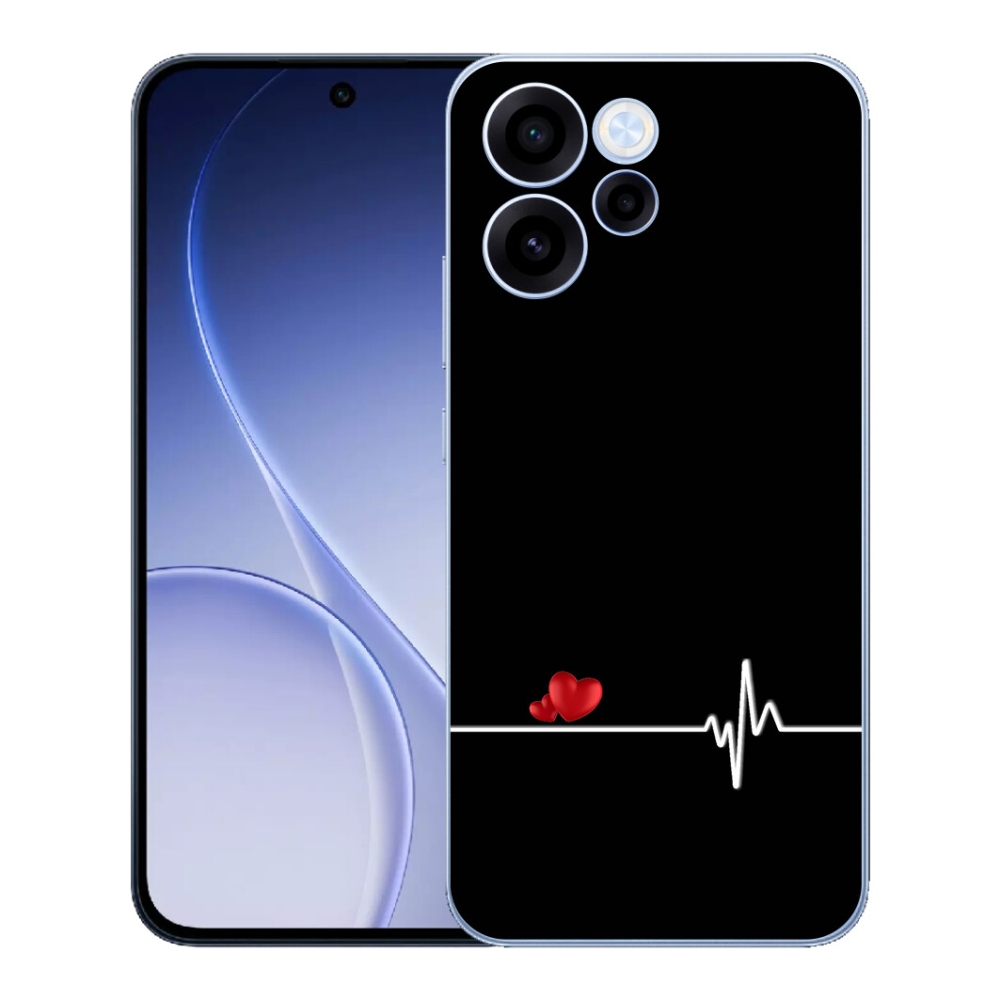 mmCase géltok az Oppo Reno 15 FS 5G-hez – szív és pulzus fekete háttérrel