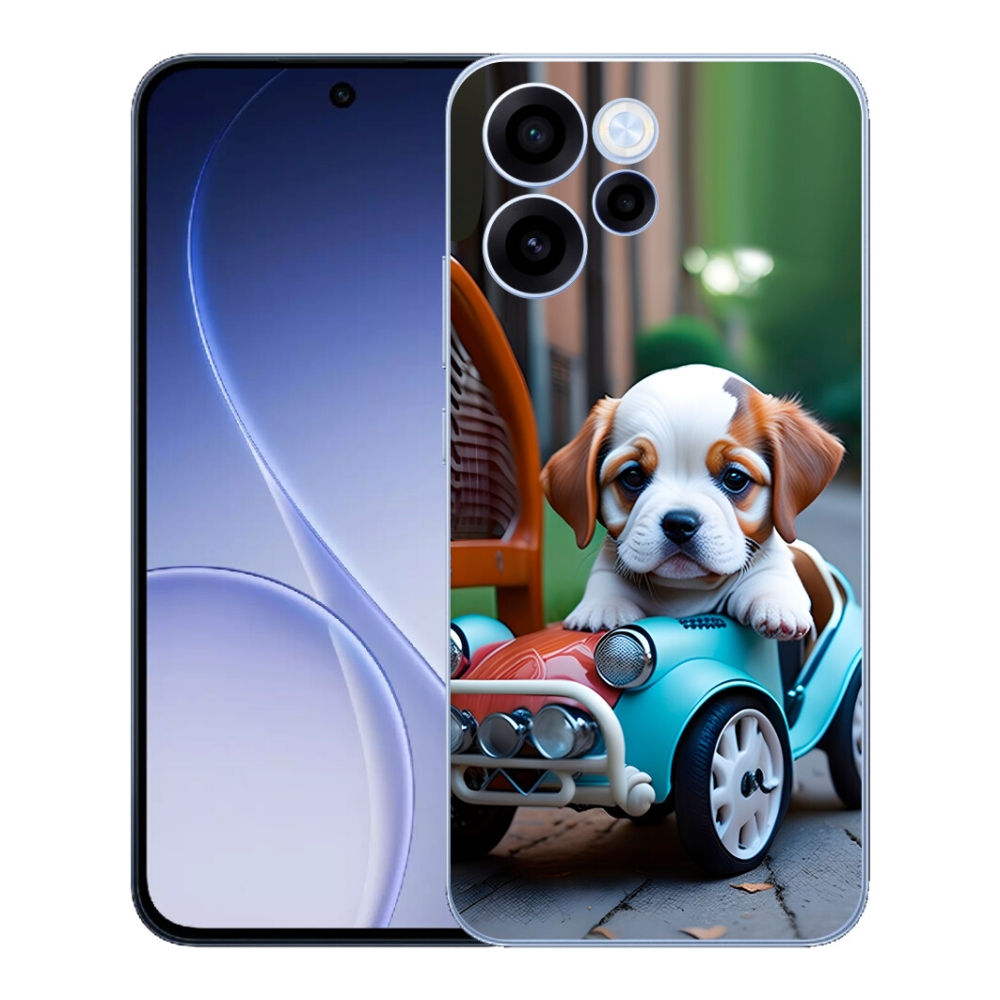 mmCase géltok az Oppo Reno 15 FS 5G-hez – kiskutya egy retro autóban