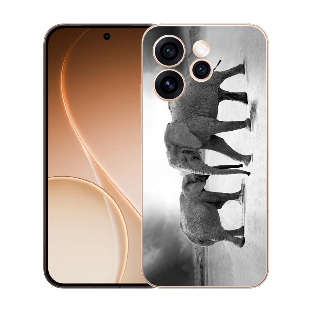 mmCase gél tok az Oppo Reno 15 Pro 5G-hez – fekete-fehér elefántok