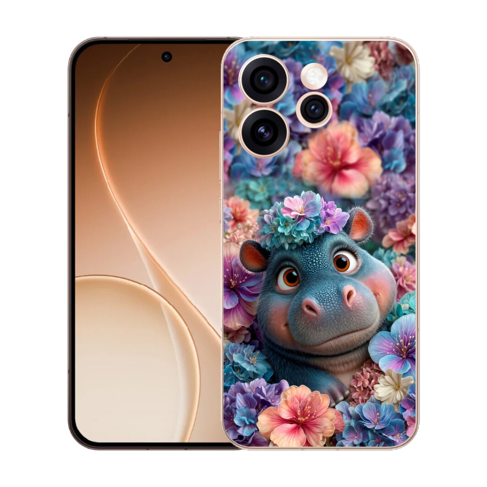 mmCase géltok az Oppo Reno 15 Pro 5G-hez – virágokkal díszített kis víziló