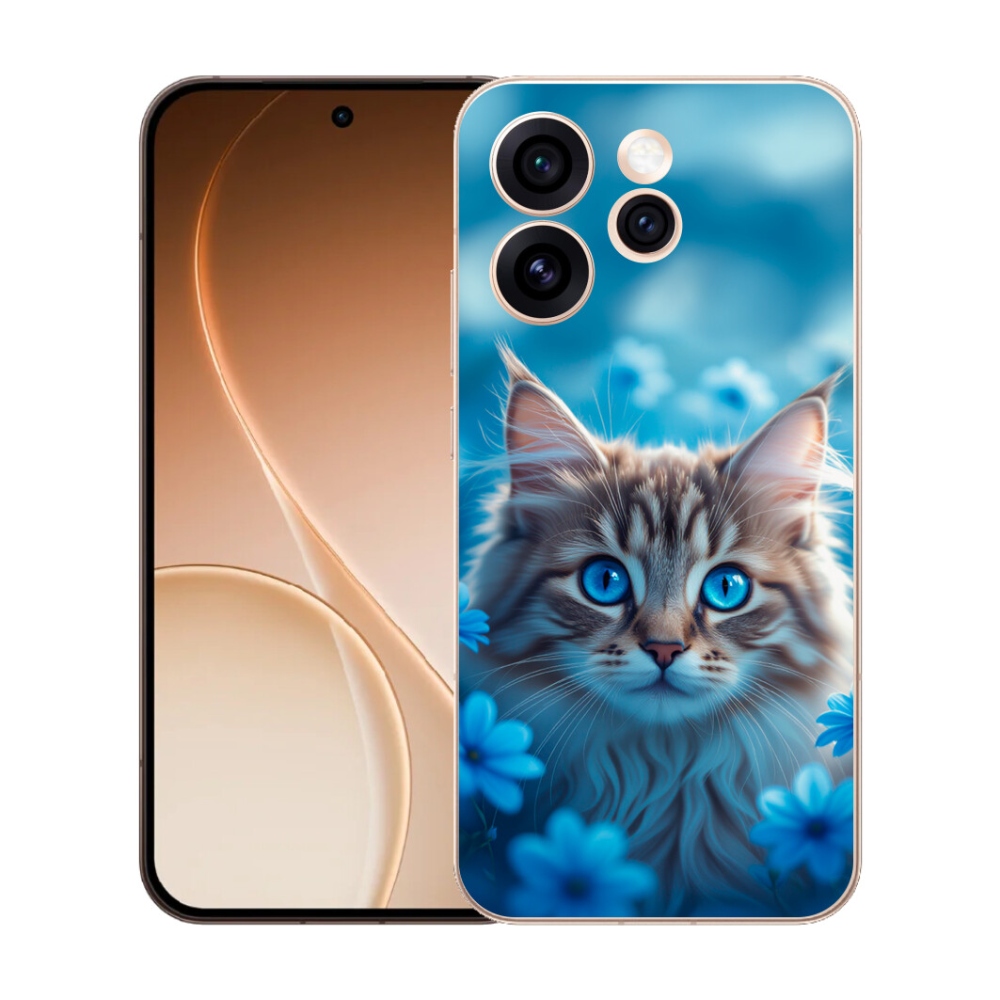 mmCase gél tok az Oppo Reno 15 Pro 5G-hez – kiscica kék virágokkal