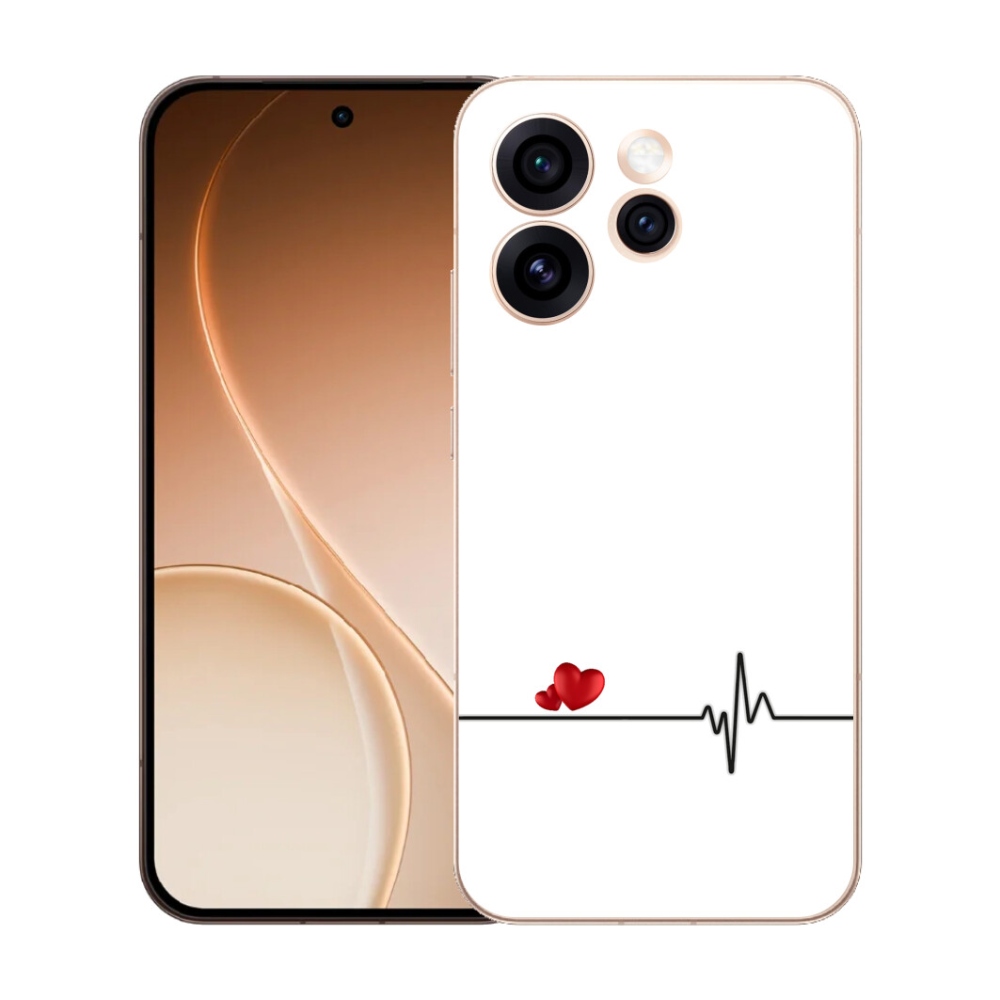 mmCase géltok az Oppo Reno 15 Pro 5G-hez – szív és pulzus fehér háttérrel
