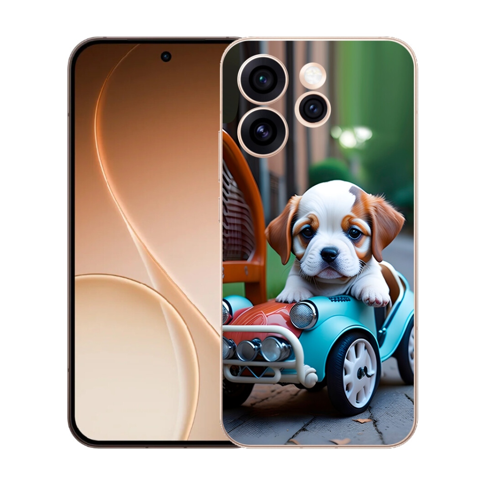 mmCase géltok az Oppo Reno 15 Pro 5G-hez – kiskutya egy retro autóban
