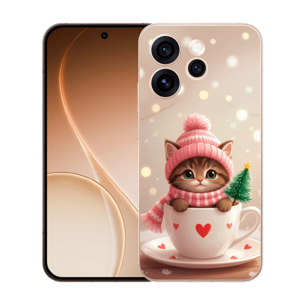 mmCase gél tok az Oppo Reno 15 Pro 5G-hez – karácsonyi cica csészében
