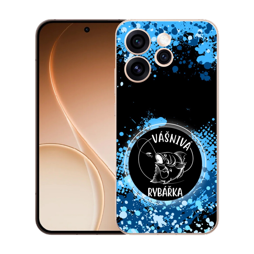 mmCase gél tok az Oppo Reno 15 Pro 5G-hez – szenvedélyes horgásznő, fekete háttérrel
