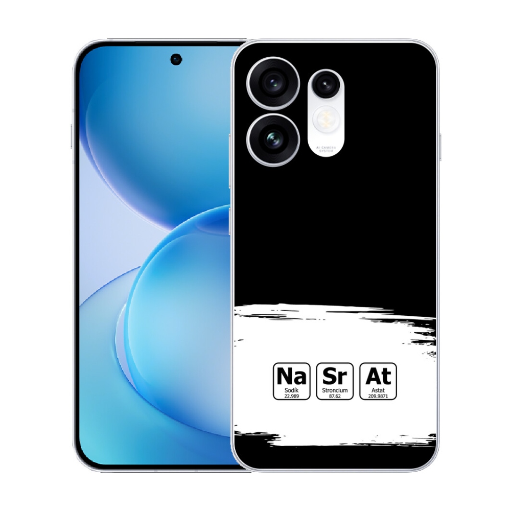 mmCase gélhuzat az Oppo Reno 16 5G-hez – kémiai elemek fehér-fekete háttérrel