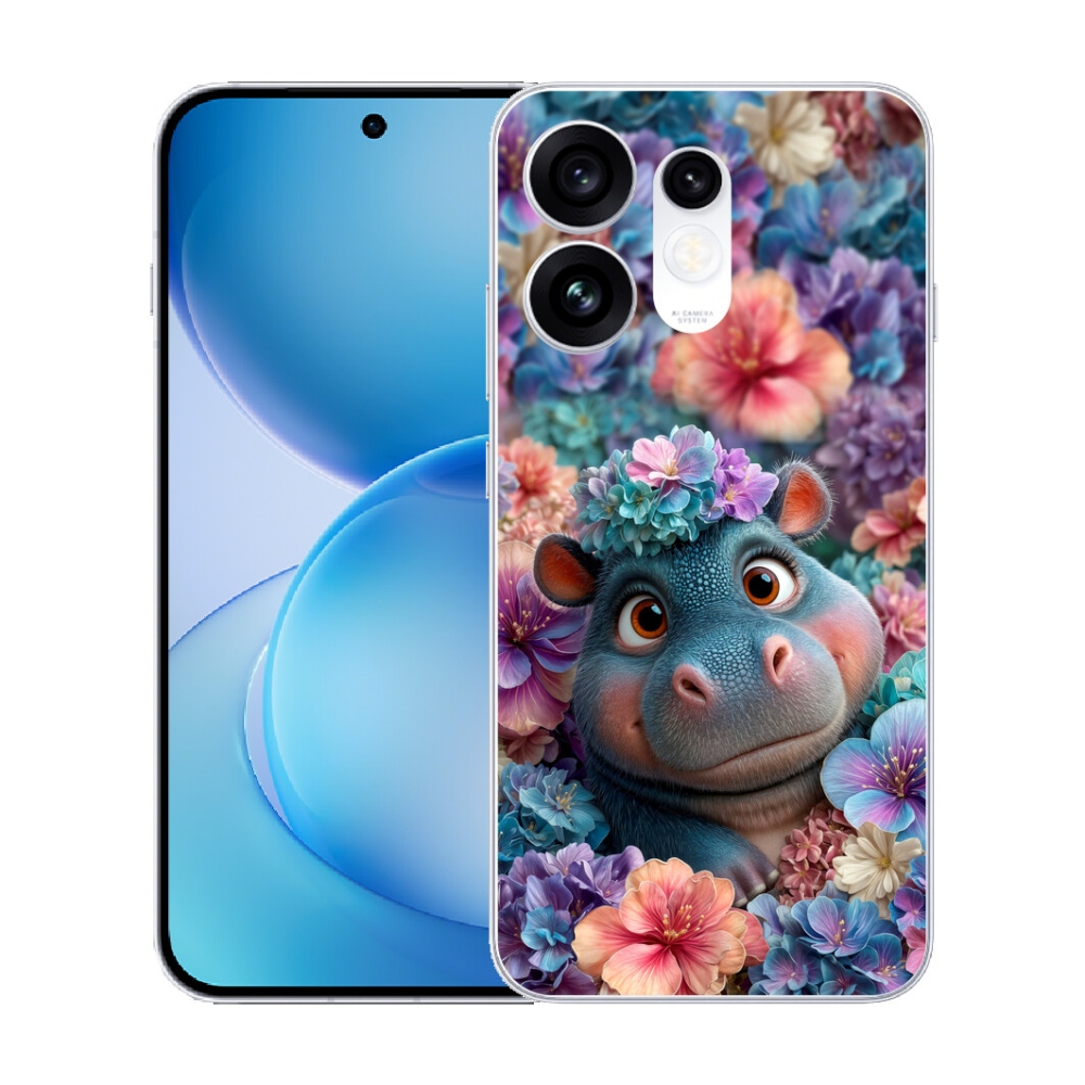 mmCase géltok az Oppo Reno 16 5G-hez – virágokkal díszített kis víziló