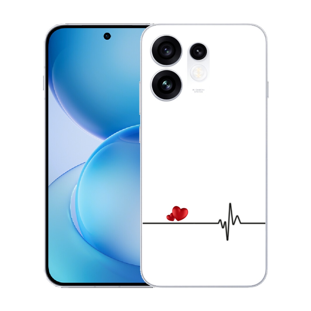 mmCase gélhuzat az Oppo Reno 16 5G-hez – szív és pulzus fehér háttérrel