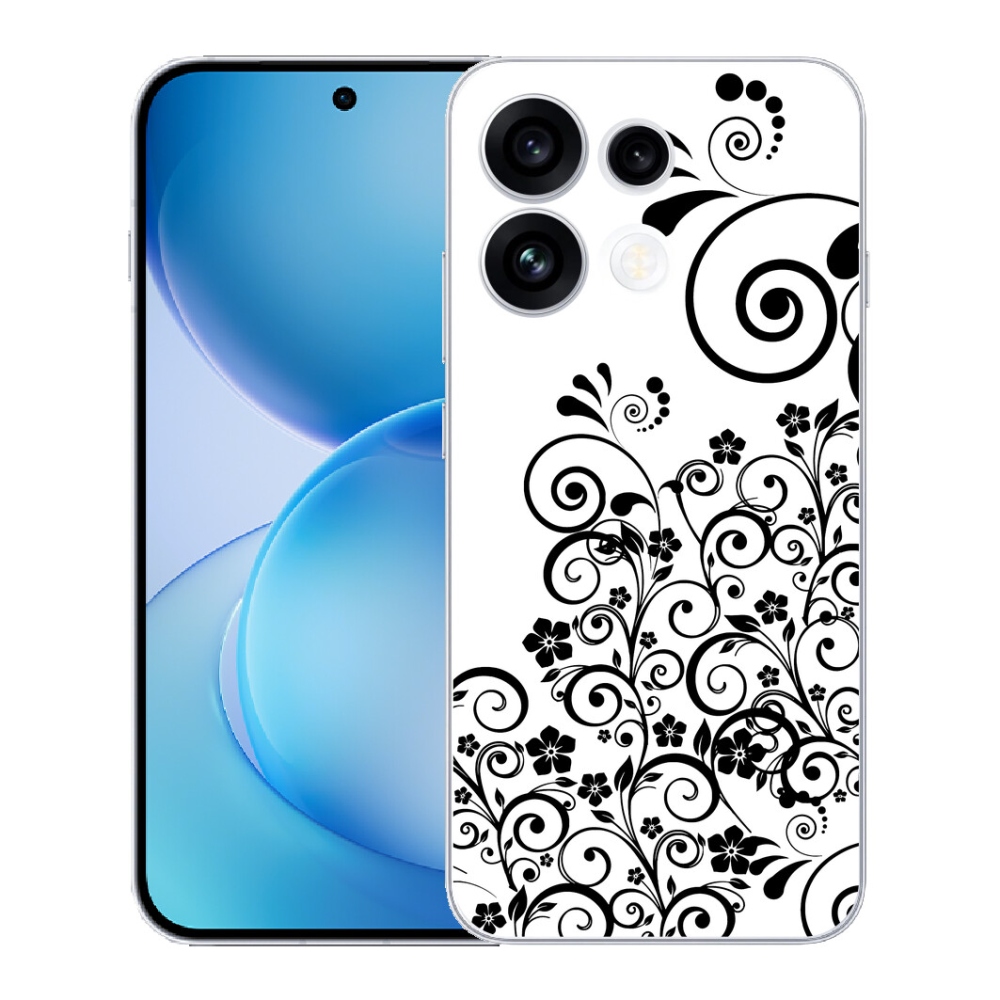 mmCase gél tok az Oppo Reno 16 FS 5G-hez – fekete-fehér virágminták