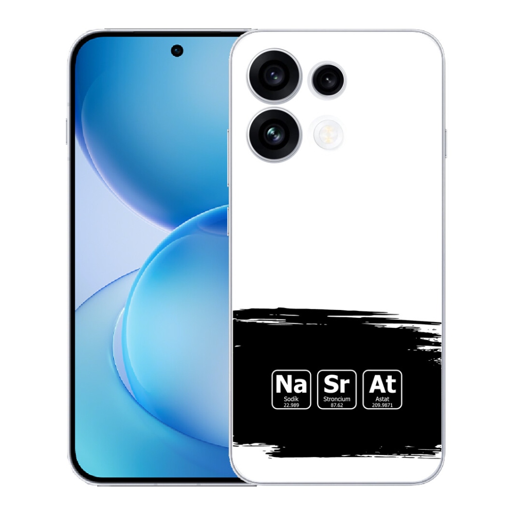 mmCase géltok az Oppo Reno 16 FS 5G-hez – kémiai elemek fekete-fehér háttérrel