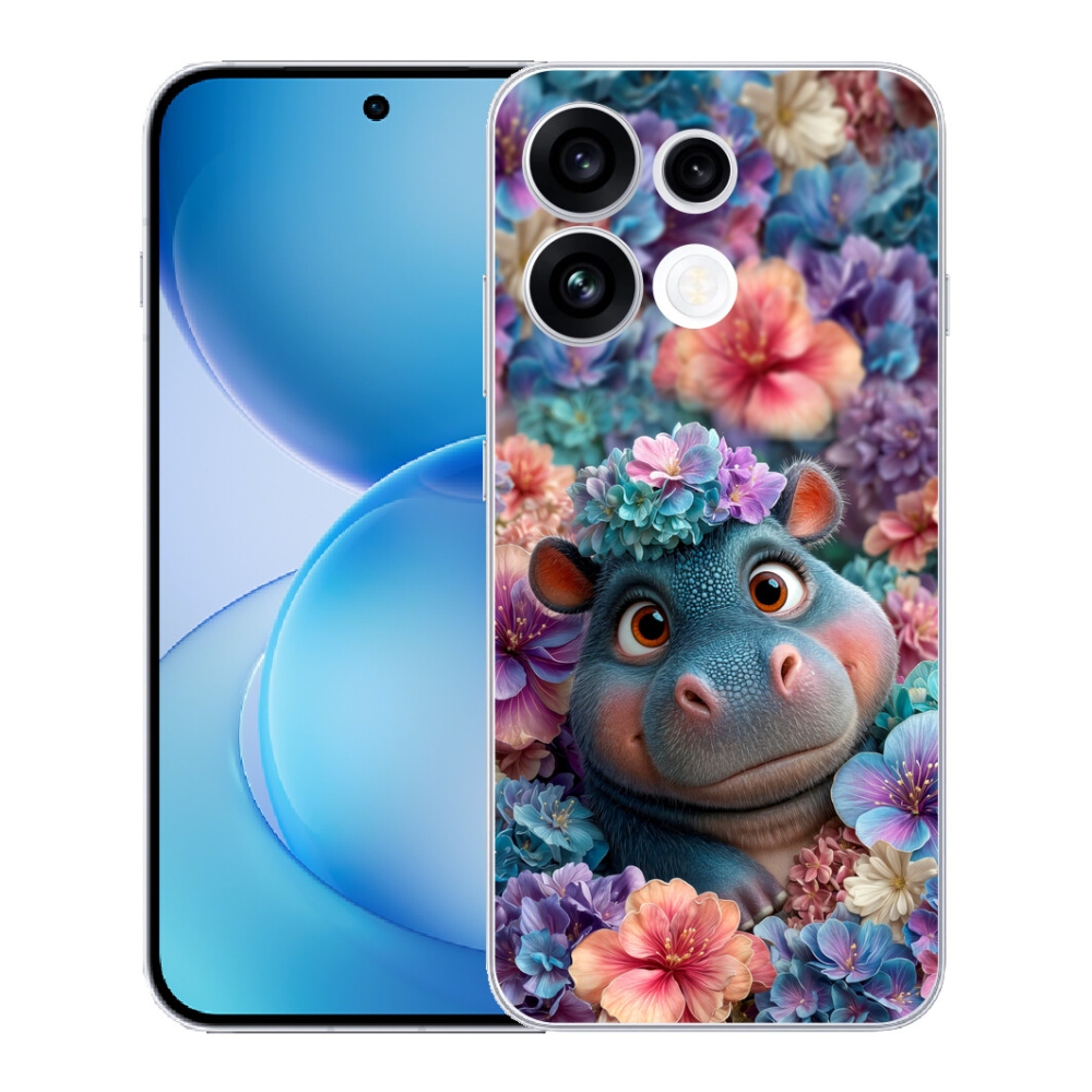 mmCase géltok az Oppo Reno 16 FS 5G-hez – virágokkal díszített kis víziló