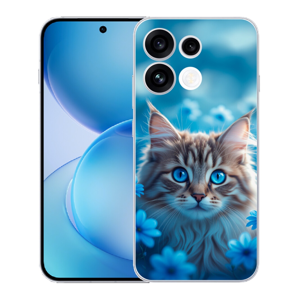 mmCase gél tok az Oppo Reno 16 FS 5G-hez – kiscica kék virágokkal