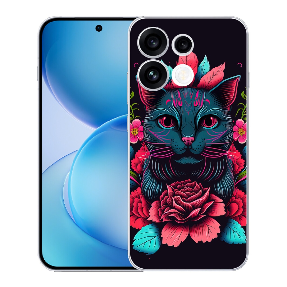 mmCase gél tok az Oppo Reno 16 FS 5G-hez – virágok és macska