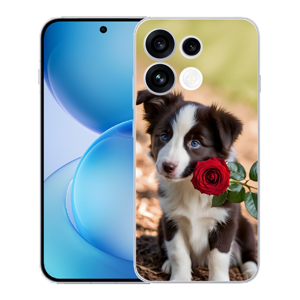 mmCase gél tok az Oppo Reno 16 FS 5G-hez – aranyos border collie rózsával