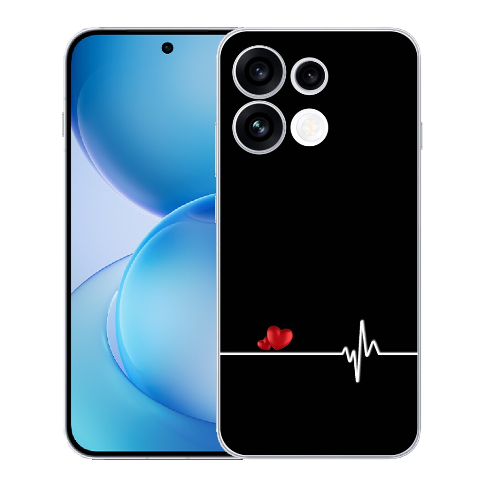 mmCase géltok az Oppo Reno 16 FS 5G-hez – szív és pulzus fekete háttérrel