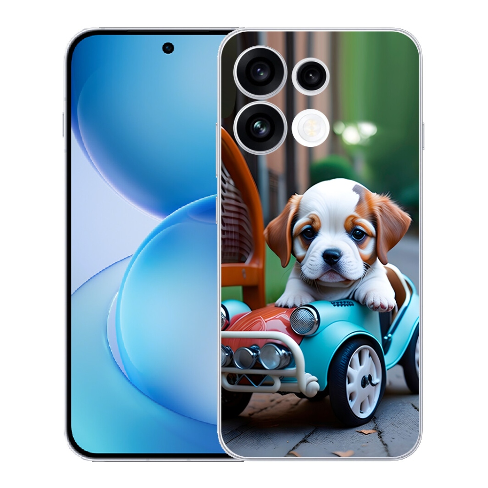 mmCase géltok az Oppo Reno 16 FS 5G-hez – kiskutya egy retro autóban