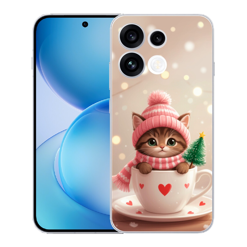 mmCase gél tok az Oppo Reno 16 FS 5G-hez – karácsonyi cica egy csészében
