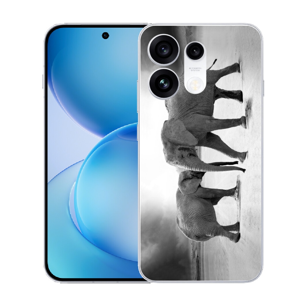 mmCase gél tok az Oppo Reno 16 Pro 5G-hez – fekete-fehér elefántok
